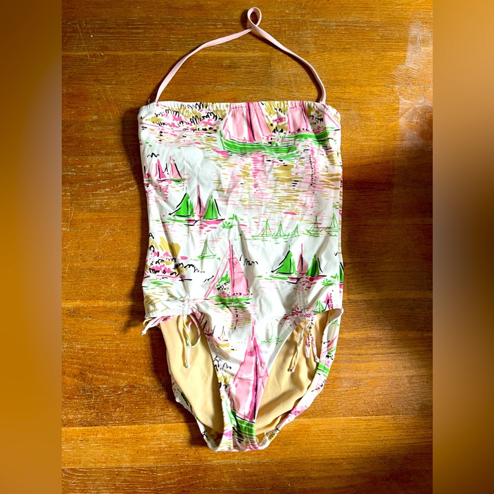 VGUC J crew nautical pink and green one piece size 6